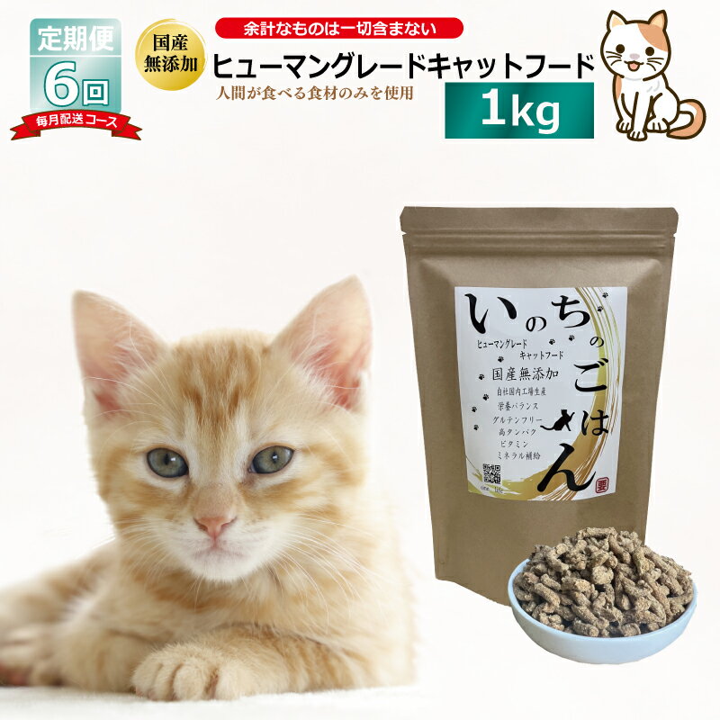 21位! 口コミ数「0件」評価「0」【定期便】国産 無添加 キャットフード「いのちのごはん」1kg×全6回【毎月配送コース】