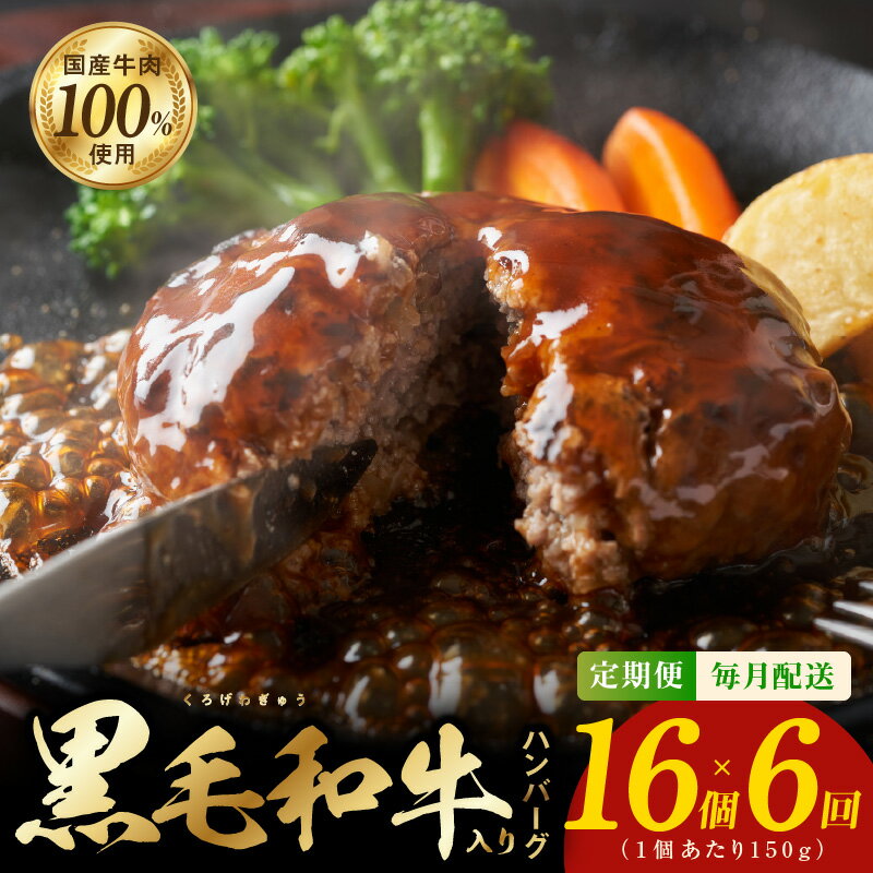 黒毛和牛入り 国産牛肉100％ ハンバーグ 定期便 16個×全6回 150gサイズ【毎月配送コース】 極味 肉屋 こだわり オリジナル 自家製 小分け 便利