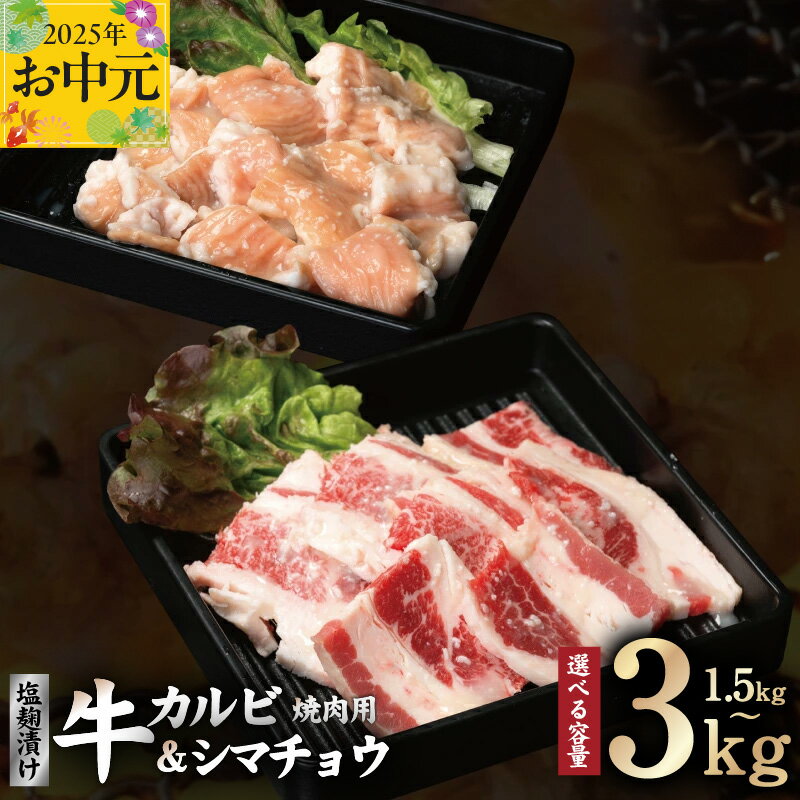 牛カルビ シマチョウ 焼肉セット 塩麹漬け 合計 1.5kg / 3kg 味付け 小分け 焼くだけ 簡単調理 BBQ 牛肉 肉 牛 お肉 カルビ ホルモン 焼肉 塩麹 柔らかい 便利 晩酌 おつまみ お取り寄せ お取り寄せグルメ 大阪府 泉佐野市 送料無料 肉の泉佐野