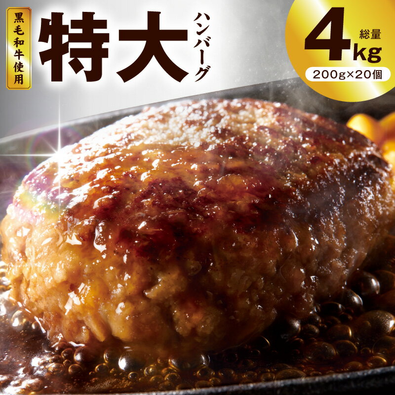 【ふるさと納税】冷凍のまま焼ける 黒毛和牛入り 特大ハンバーグ 200g × 20個 黒毛和牛 冷凍 小分け 個包装 お弁当 惣菜 おかず 焼くだけ 簡単調理 便利 シンプルな味付け 食品 お取り寄せ すぐ届く 泉佐野市 送料無料 肉の泉佐野