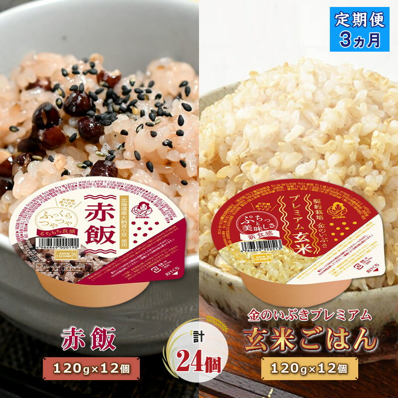 定期便3ヶ月 赤飯120g×12個・金のいぶきプレミアム玄米ごはん120g×12個セット【パックごはん パックご飯 ご飯パック パック米 パックライス レトルトご飯 防災　赤飯 大阪府 松原市 】