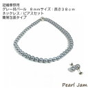 【ふるさと納税】貝パール 8mm-38cm ネックレス/ピアスセット グレー(簡易包装)【1461209】