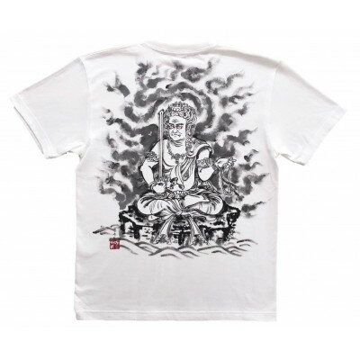 【ふるさと納税】手描きTシャツ 仏画 不動明王 白 綿生地 (半袖 Mサイズ)【1614973】