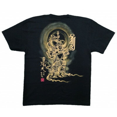 【ふるさと納税】手描きTシャツ 仏画 毘沙門天 黒 (半袖 Mサイズ)【1615044】