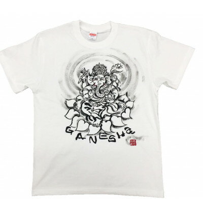 【ふるさと納税】手描きTシャツ 仏画 ガネーシャ 白 (半袖 Sサイズ)【1615508】