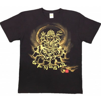 【ふるさと納税】手描きTシャツ 仏画 ガネーシャ 黒 (半袖 Sサイズ)【1615514】