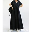【ふるさと納税】【ANTIQUA/アンティカ】半袖ロングワンピース 綿100 ブラック(PN-00414-05-F)【1639366】