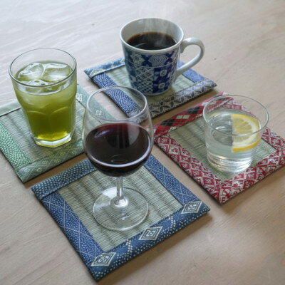 【ふるさと納税】大阪府和泉市　国産　コースター4個セット　天然イ草　畳　手作り　【色・柄ランダム】【1678987】