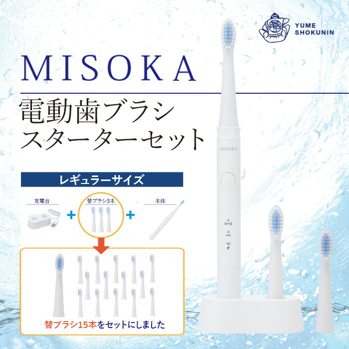 14位! 口コミ数「0件」評価「0」替ブラシ15本付き！MISOKA電動歯ブラシスターターセット！レギュラーサイズ(本体×1、充電器×1、替ブラシ×15本)電動ハブラシ 歯磨き･･･ 