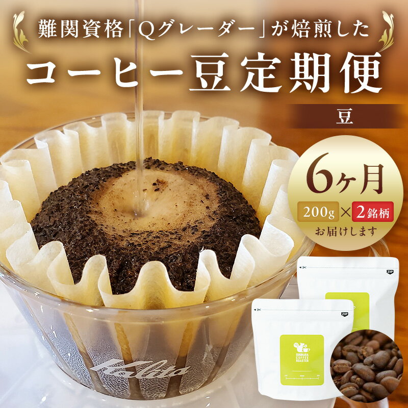 コーヒー豆定期便200g×2銘柄 6ヶ月定期便(豆のまま)[毎月旬な2種類のコーヒー 半年間 焙煎士 ドイツ製のこだわり焙煎機で焼いた豆 酸味 苦味 風味 コク 大阪府 門真市 ]