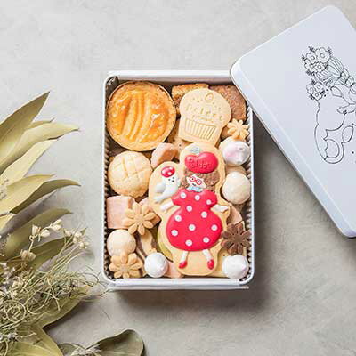 【ふるさと納税】＃01ポルカとドットのお菓子な世界缶　【 お菓子 焼菓子 クッキー アイシングクッキー 可愛い クッキー缶 ご褒美 贈り物 】のサムネイル