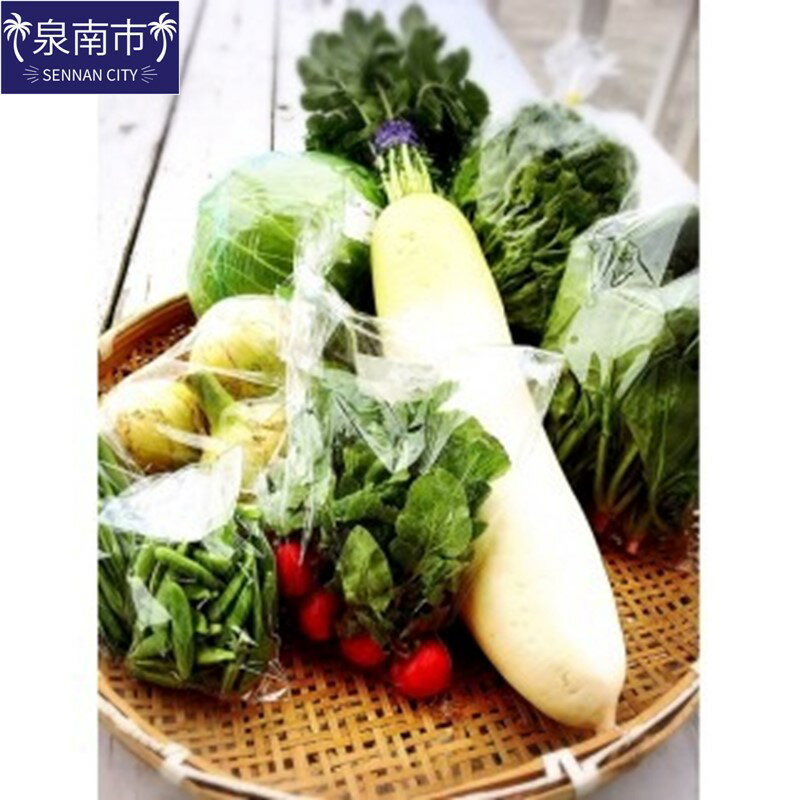 商品説明 名称 直売所の泉州産旬野菜セット 80サイズ箱 配送エリア 離島・沖縄県にはお届けできません。 内容量 泉州野菜　8～12種（野菜の指定はできません） 80サイズ箱に詰め合わせてお届けします。 原産地（加工地） 大阪府泉南市 アレルギー 特定原材料7品目および特定原材料に準ずる21品目は使用していません。 配送方法 常温もしくは冷蔵にてお届けいたします。 消費期限 なるべく早めにお召し上がりください。 提供事業者 株式会社輝光 返礼品紹介 泉南市で収穫された野菜のセットです。 直売所に入荷する旬の野菜を詰め合わせてお届けします。 写真の野菜は一例となります。入荷状況や天候に応じ内容が変わる場合がございます。 ※画像はイメージです。 【配送に関しての注意事項】 ※離島・沖縄県にはお届けできません。 ・ふるさと納税よくある質問はこちら ・寄付申込みのキャンセル、返礼品の変更・返品はできません。あらかじめご了承ください。「ふるさと納税」寄付金は、下記の事業を推進する資金として活用してまいります。 寄付を希望される皆さまの想いでお選びください。 (1) 市長おまかせコース (2) 人権・平和推進プロジェクト (3) 子どもたちの学びの環境向上プロジェクト (4) 歴史の魅力あふれるまちづくりプロジェクト (5) ほほ笑み子育てプロジェクト (6) すこやか健康プロジェクト (7) 人と人とが支えあう福祉のまちづくりプロジェクト (8) 観光とにぎわいのまちづくりプロジェクト (9) 安全・安心のまちづくりプロジェクト (10) 雇用創出プロジェクト (11) 環境保全とエコのまちプロジェクト (12) 住みよいくらしづくりプロジェクト (13) 市民協働のまち推進プロジェクト (14) 行政運営改善プロジェクト 特段のご希望がなければ、市長おまかせコースに活用いたします。 入金確認後、注文内容確認画面の【注文者情報】に記載の住所へ普通郵便にてお送りいたします。 発送の時期は、寄付確認後10日以内を目途に、返礼品とは別にお送りいたします。 ワンストップ特例申請書は、ご希望の方に寄付金受領書と同封にてお送りいたします。