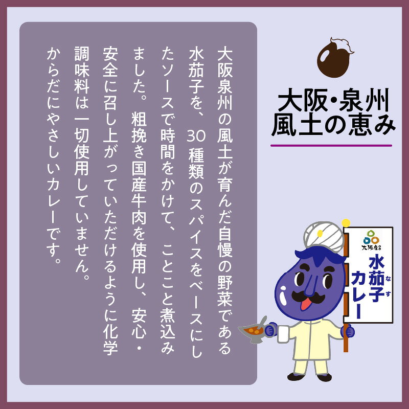 【ふるさと納税】選べる数量！大阪産（おおさかもん）泉州水なすカレー 200g入 3個 4個 6個 8個 10個 12個 f272281-sennan-10000199 大阪府泉南市 サンプル画像2