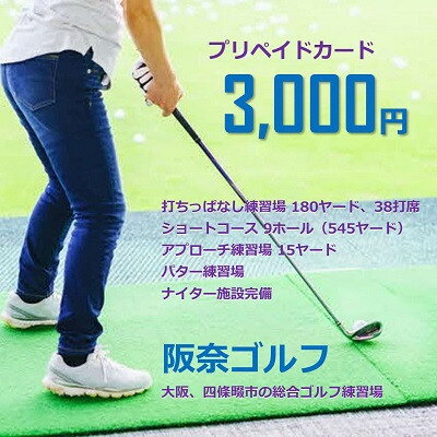 【ふるさと納税】ゴルフ練習場 阪奈ゴルフ プリペイドカード 3,000円分 利用可能【1602864】
