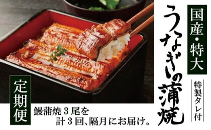 【隔月3回定期便】国産 特大 うなぎ 蒲焼 3尾（690〜750g）と特製タレ3個セット うなぎ 鰻 ウナギ 人気 国産 蒲焼 蒲焼き unagi 土用の丑の日 グルメ タレ付き ひつまぶし 高級 冷凍 3尾 特大 ギフト 贈り物 贈答用 プレゼント 送料無料