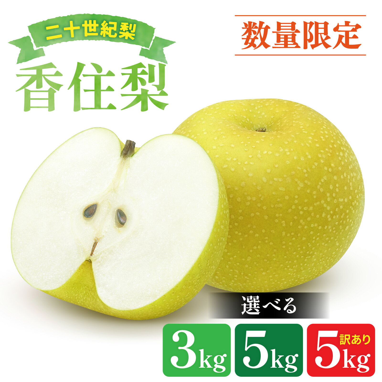 [先行予約][ 数量限定 ] 兵庫県産 香住梨 二十世紀 [選べる]3kg / 5kg / 訳あり5kg ※2026年9月上旬頃より順次発送予定 [ 梨 なし ナシ 二十世紀梨 フルーツ 果物 訳アリ 産地直送 みずみずしい 送料無料 期間限定 数量限定 香美町 ]