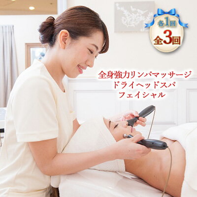 【ふるさと納税】全身強力リンパ＆ドライヘッドスパ＆フェイシャルコース　各1回ずつ全3回　【 美容 体験チケット ボディー 筋膜リリース 新陳代謝 頭皮コース フェイスコース エステサロン 】