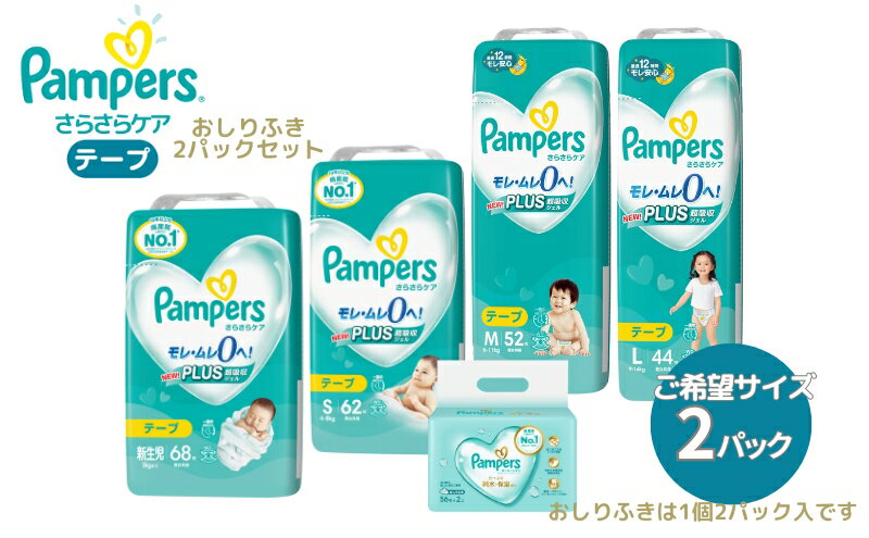 【ふるさと納税】[テープタイプ] パンパース 「 さらさらケア 」 2パックと おしりふき 2パック[ Pampers おむつ オムツ ]　【 ベビー用品 赤ちゃん用品 紙おむつ 新パンパース 日用品 幼児 乳児 子供 ベビー 孫 】