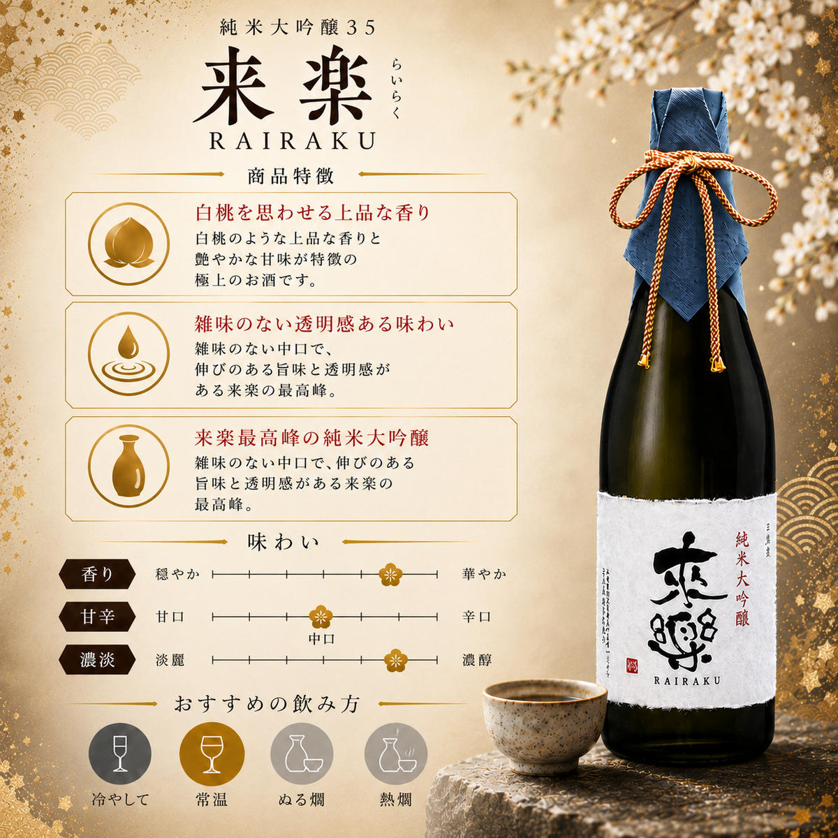 【ふるさと納税】プレミアムな香りとキレ 茨木酒造「 来楽 純米大吟醸35 」 720ml × 2本　純米大吟醸 酒 お酒 日本酒 大吟醸 冷酒 アベリア酵母 兵庫県 明石市 f282031-akashi-10001338 兵庫県明石市 サンプル画像2