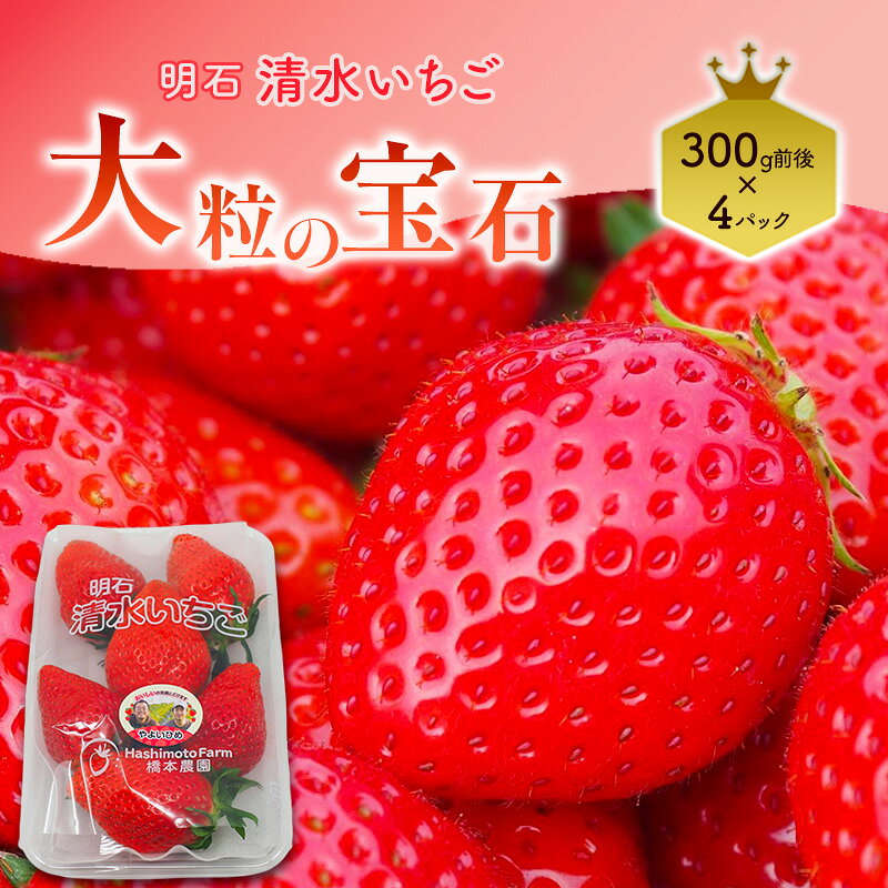 【ふるさと納税】大粒の宝石　『明石清水いちご』300g前後×4パック　イチゴ いちご 果物 フルーツ 兵庫県 明石市　お届け：2027年1月上旬～3月中旬まで