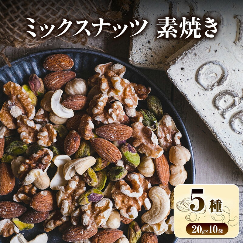 ミックスナッツ 素焼き 贅沢5種 20g×10袋 アーモンド カシューナッツ ジャイアントコーン ガルバンソ スナックピー (醤油味の衣の付いた小粒落花生)