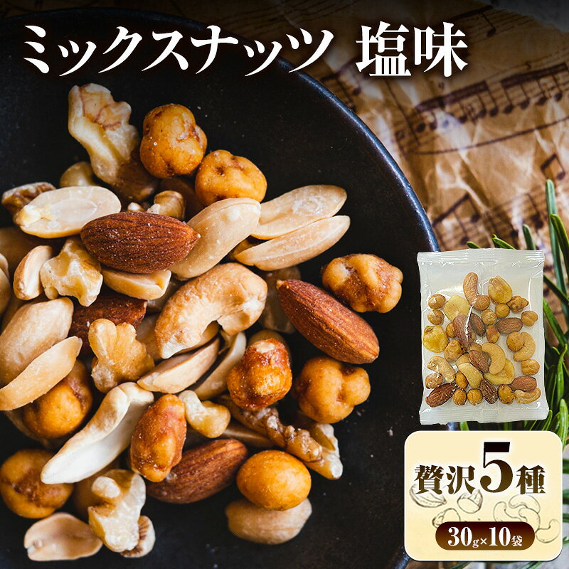 ミックスナッツ 塩味 贅沢5種 30g×10袋 加工食品 お菓子 詰合せ 個包装タイプ おつまみ 豆菓子 ソルトおやつ ダイエット中
