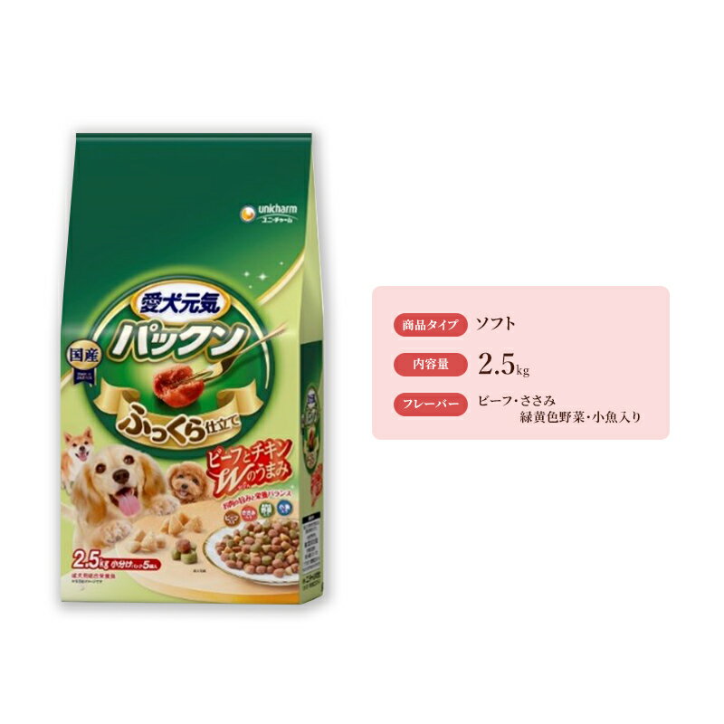 14位! 口コミ数「0件」評価「0」愛犬元気パックン ビーフ・ささみ・緑黄色野菜・小魚入り 2.5kg×4袋　【 いぬ わんちゃん ドッグフード 餌 お肉 牛 鶏 野菜 魚 チ･･･ 