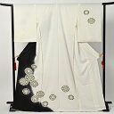【ふるさと納税】訪問着 着物 未仕立て 華紋 染め 白×黒 お届け:サイズのご連絡を頂いてから約3週間から4週間