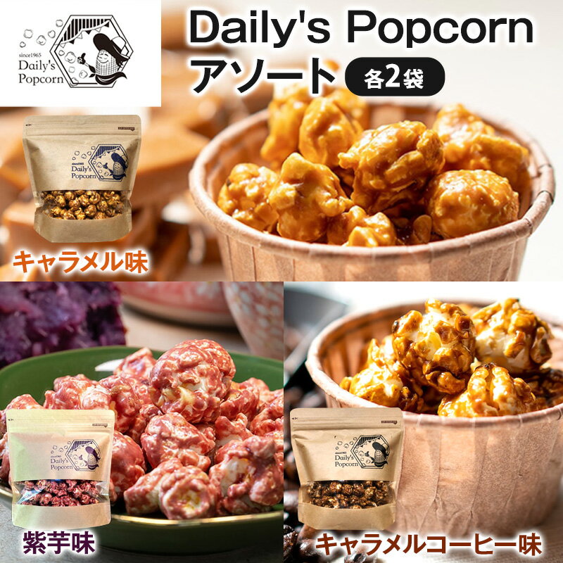 Daily's Popcornアソート キャラメル味 紫芋味 キャラメルコーヒー味 各2袋[ ポップコーン お菓子 スイーツ 詰め合わせ 食べ比べ ]