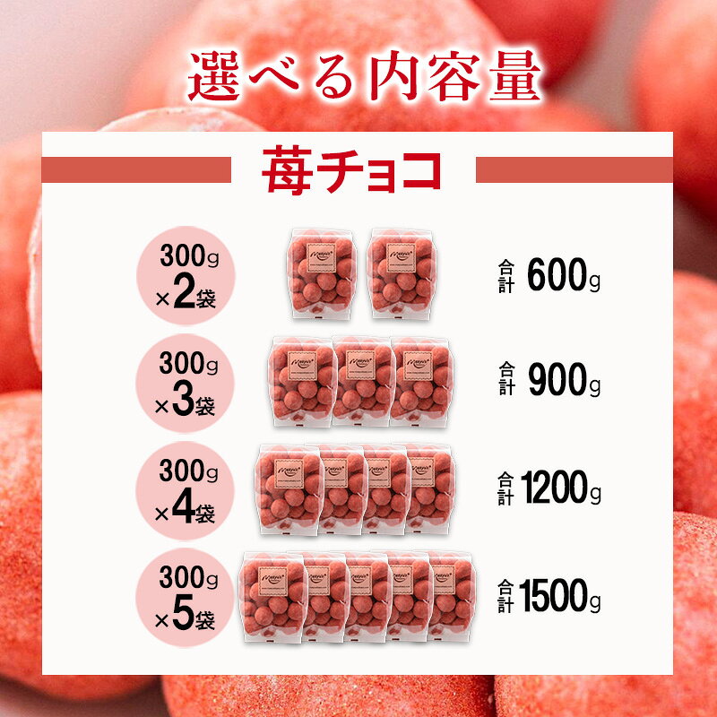 【ふるさと納税】苺のフリーズドライ苺チョコ 選べる内容量 600g(2袋)・900g(3袋)・1200g(4袋)・1500g(5袋) 4月～10月発送 チョコレート チョコ スイーツ お菓子 おかし いちご イチゴチョコ イチゴ パウダー ギフト プレゼント　お届け：4月～10月に発送（夏季期間） f282073-itami-10000713 兵庫県伊丹市 サンプル画像3