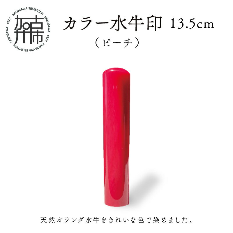 カラー水牛印【天然オランダ水牛】(ピーチ)13.5mm《 雑貨 印鑑 水牛 もみ革 水牛印 ケース付き 革 》