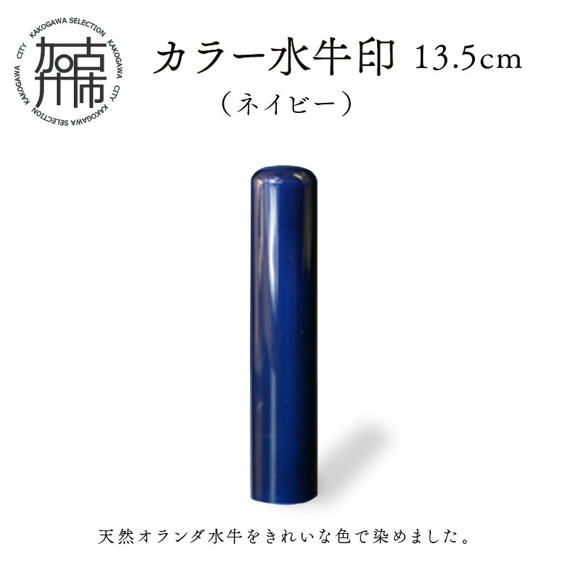 カラー水牛印【天然オランダ水牛】(ネイビー)13.5mm《 雑貨 印鑑 水牛 もみ革 水牛印 ケース付き 革 》