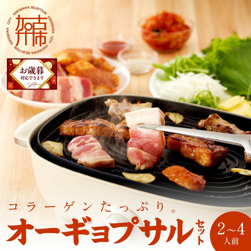 【ふるさと納税】＼お歳暮ギフト対象品／【コラーゲンたっぷり！】オーギョプサル(皮付豚肉)味噌、塩セット(2～4人前)《 肉 豚肉 豚 オーギョプサル 自家製キムチ 巻き野菜付き セット 》