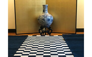 【ふるさと納税】赤穂緞通「市松」 / 最高級木綿コーマブランド糸 絨毯 インテリア 【織物・絨毯・インテリア・木綿コーマ】