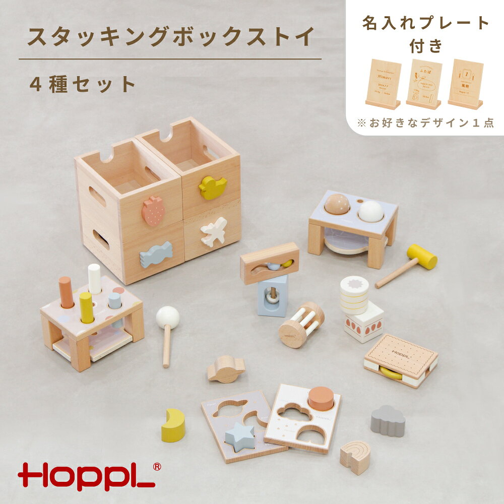 スタッキングボックスおもちゃ4種セット ／ スタッキングボックス おもちゃセット 4種類 年齢別 積み木 音の鳴るつみき ボール落とし 棒たたき 型はめパズル 0.5歳 1歳 1.5歳 2歳 観察力 集中力 No.467