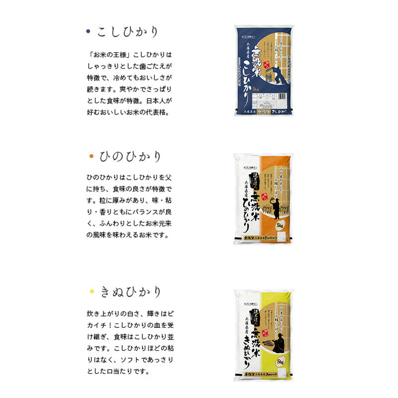 【ふるさと納税】【3ヵ月連続お届け】精米人一押し！兵庫県産無洗米5kg×1袋 食べ比べ 定期便 お米 コシヒカリ ヒノヒカリ キヌヒカリ 3ヶ月 3回