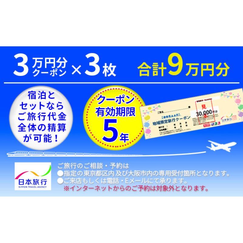 1位! 口コミ数「0件」評価「0」日本旅行　地域限定旅行クーポン【90,000円分】　【 宿泊券 チケット 宿泊 交通費 観光 体験 便利 旅行 旅 】