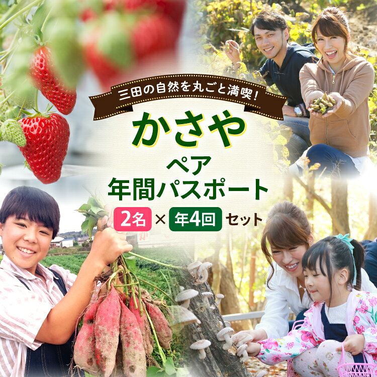 チケット かさや年間パスポート 2名 4枚 セット [かさや 兵庫県 三田市 3d28bae310008] 体験チケット ペア 体験型 ふるさと納税 パスポート 自然 アクティビティ レジャー 牛肉 黒毛和牛 鶏肉 若鶏 いちご バーベキュー しいたけ 椎茸 BBQ 黒豆 枝豆