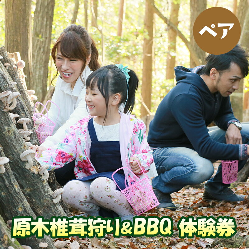 【ふるさと納税】原木椎茸狩り＆BBQペア体験券　【 体験チケット キノコ狩り 椎茸狩り体験 バーベキュー お出かけ アウトドア 自然 】 1