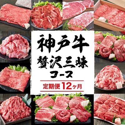 定期便 肉 神戸牛 贅沢三昧【12ヶ月連続お届け】全12回 ヒライ牧場 12ヵ月 【すき焼き肉/赤身焼肉/ロースステーキ/焼肉食べ比べ/スジ肉 他】　【定期便・ お肉 牛肉 】　お届け：ご入金の翌月より毎月中旬頃にお届けいたします。