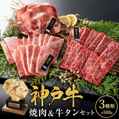 【ふるさと納税】焼肉セット 3種 バラ モモ 牛タン 計500g 神戸牛 焼き肉 牛肉 和牛 焼肉 キャンプ BB...