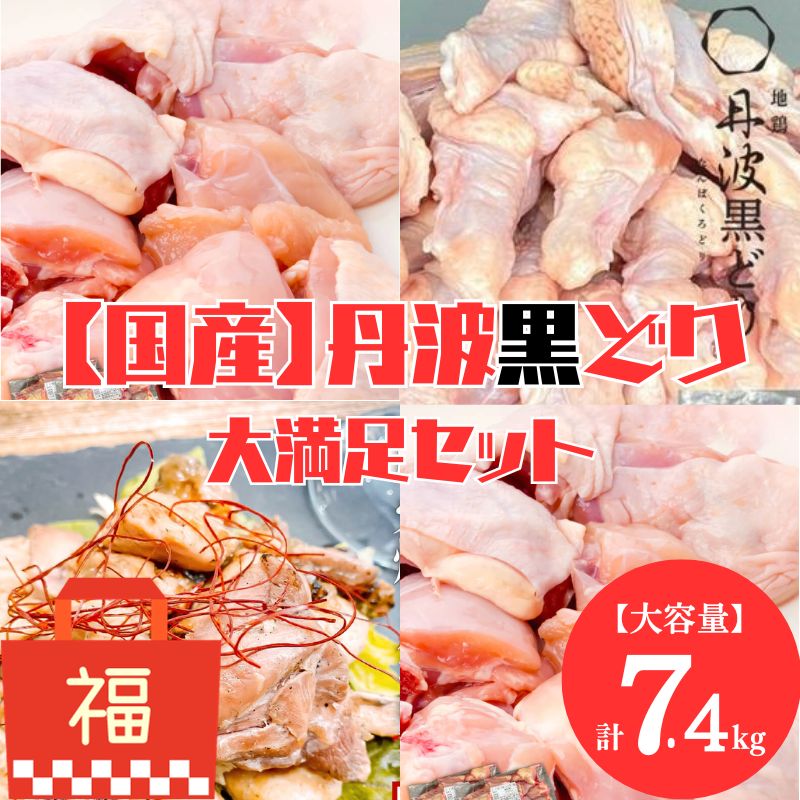 地鶏 丹波 黒どり 大満足セット 計7.4kg 福袋 モモ肉 炭火焼 手羽元 高タンパク低カロリー ダイエット 冷凍 鶏肉 国産 [お肉・鶏肉・お肉・鶏肉・手羽・鶏肉焼き鳥]