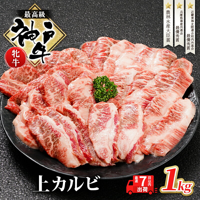 神戸ビーフ 神戸牛 牝 上カルビ 焼肉 1000g 1kg 川岸畜産 大容量 冷凍 肉 牛肉 すぐ届く 小分け [ お肉 牛肉 和牛 食材 グルメ ブランド牛 日本産 国産 夕飯 晩御飯 夜ごはん ]