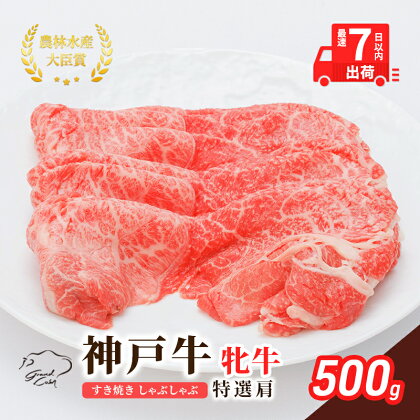 神戸ビーフ 神戸牛 牝 特選肩 500g 川岸畜産 すき焼き しゃぶしゃぶ 焼肉 冷凍 肉 牛肉 すぐ届く　【 お肉 牛肉 和牛 食材 グルメ ブランド牛 日本産 国産 夕飯 晩御飯 夜ごはん 】