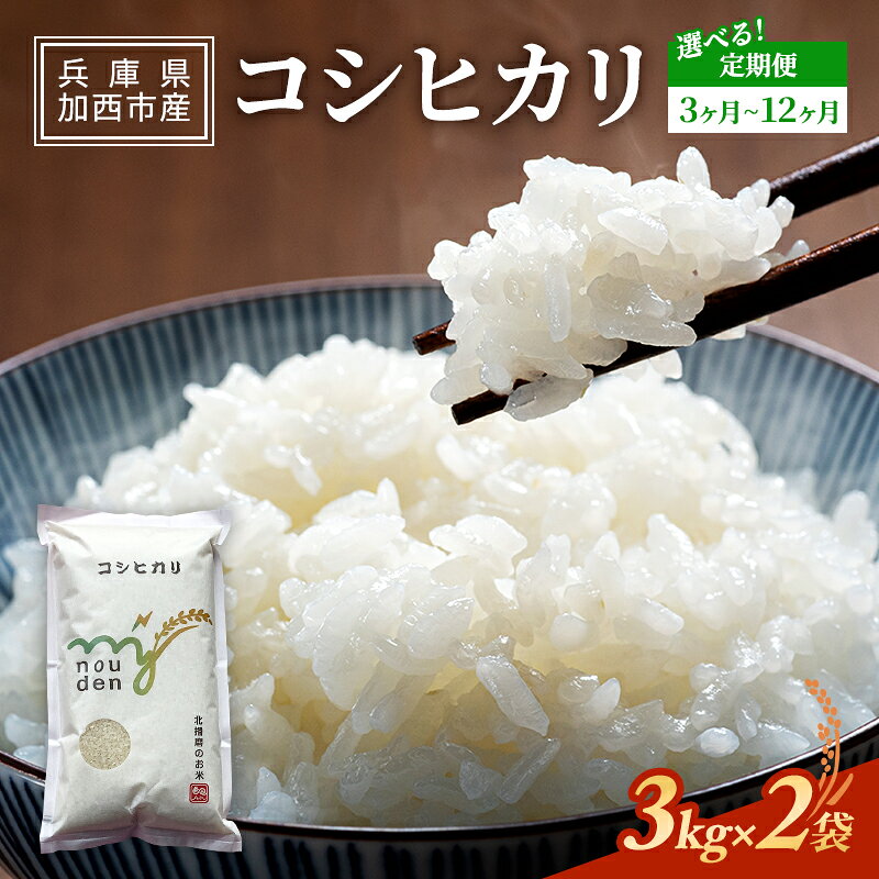 【令和6年産新米予約受付】 米 定期便 選べる 3～12ヶ月 コシヒカリ 6kg 3kg×2袋 新米 精米 白米 お米 こめ コメ ごはん ご飯 こしひかり 先行予約 単一原料米 お楽しみ 兵庫県加西市 播州加西市産 ひょうご安心ブランド認証 エコファーマー