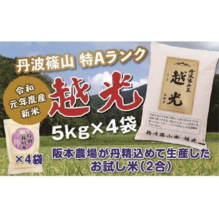 【ふるさと納税】令和元年産 新米予約受付！！ 丹波篠山産特Aランク越光（5kg×4袋）