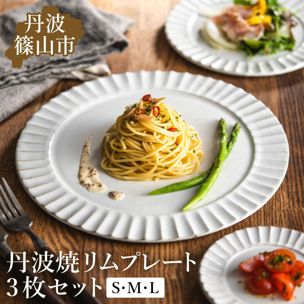 TANBASTYLE リムプレートセット(白)S・M・L 3枚セット 日本六古窯 丹波焼 立杭焼 人気食器 ワンプレート 大皿 パスタ皿 カレー皿 オムライス パスタプレート 白 高級 レストランの食器 ホテル食器 おしゃれ おすすめ シンプル 電子レンジ対応 食洗器対応