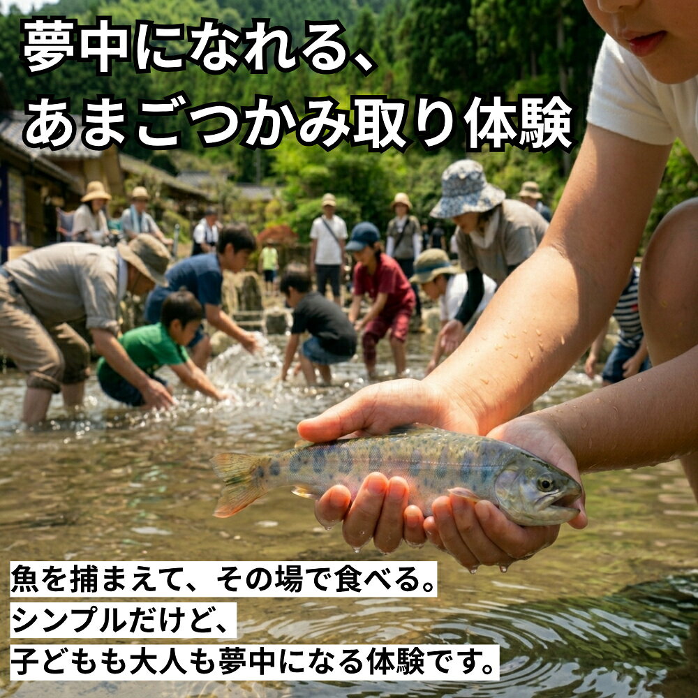 【ふるさと納税】〈親子で楽しむ清流体験〉あまごつかみ取り調理込みチケット！唐揚げ・塩焼き・おにぎり付き　子供の夏休み思い出作りに最適な自然体験チケット　兵庫県丹波市 f282235-tamba-10002723 兵庫県丹波市 サンプル画像2