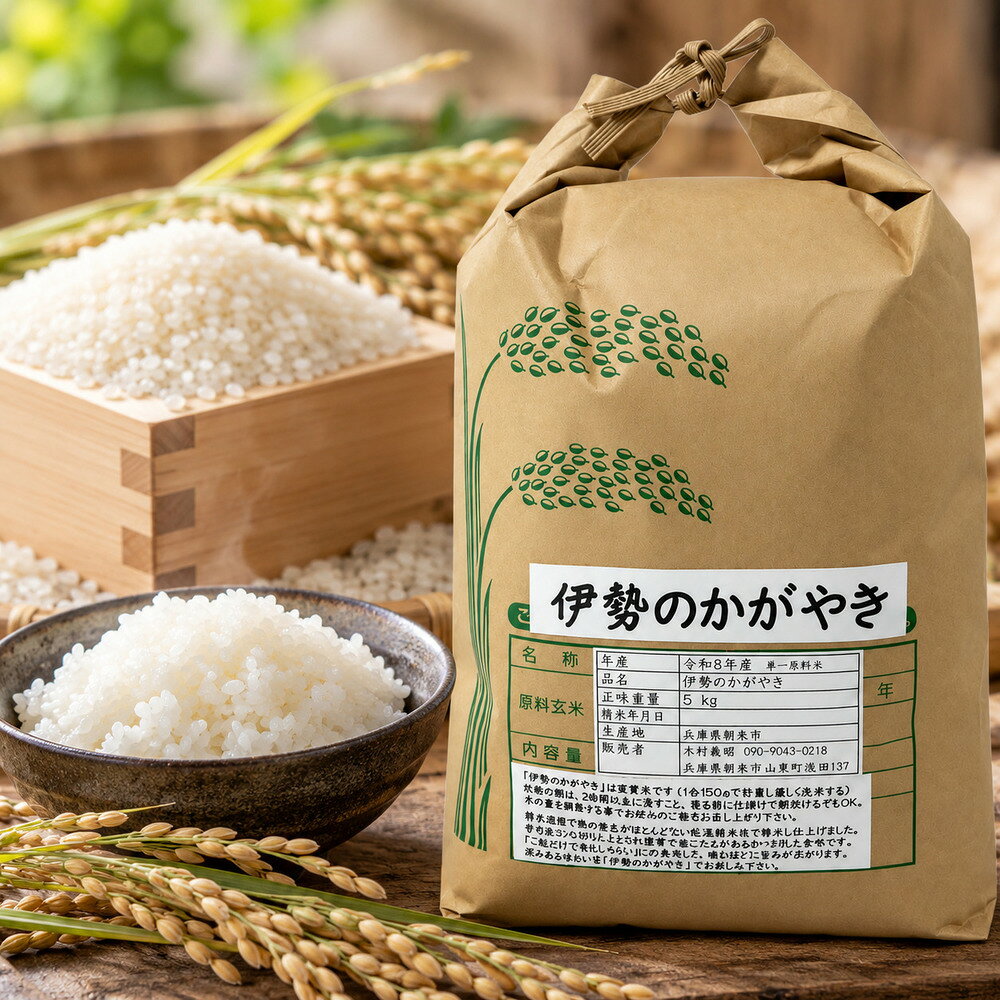 令和8年産「伊勢のかがやき」5kg【白米】/ 減農薬・減化学肥料 木村さんのお米 イセヒカリ 単一原料米 朝来市産 お米 5kg 5キロ 米 精米 白米 こめ おこめ コメ ごはん ご飯 ライス おにぎり 兵庫県 朝来市 AS2BD31【10月初旬より発送】
