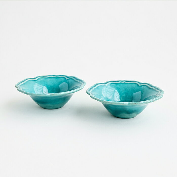 【Awabi ware】輪花小鉢 ペアセット（トルコ青×2） 《決済から3ヶ月前後で発送》